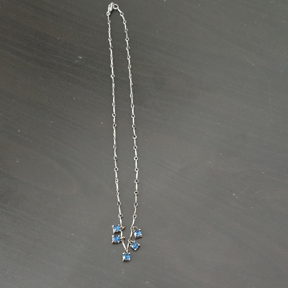 Pewter Antique Silver Elegant Silver and Blue Gemstone Necklace